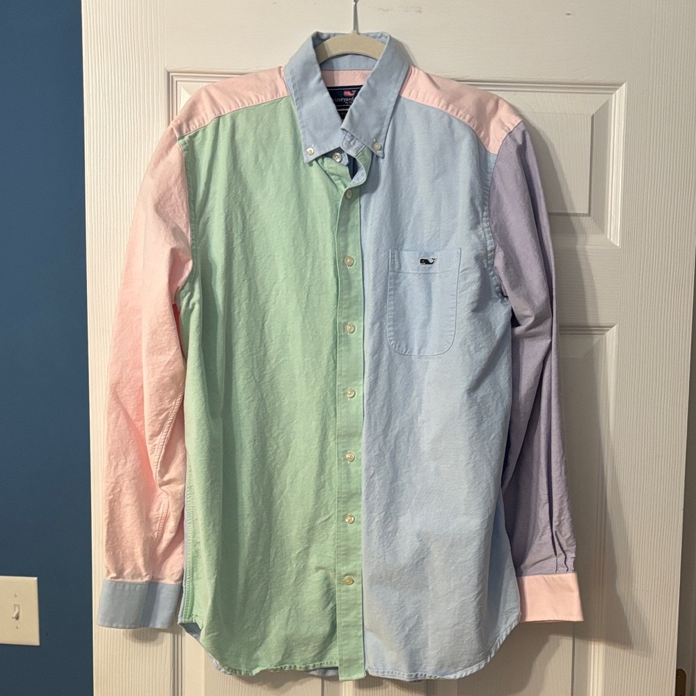 Vineyard Vines Color Block Pastel Men's Button Down Shirt Size L